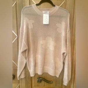 MOD on Trend Crew Neck Cotton Sweater in Soft Caramel Cream with Flower Pattern